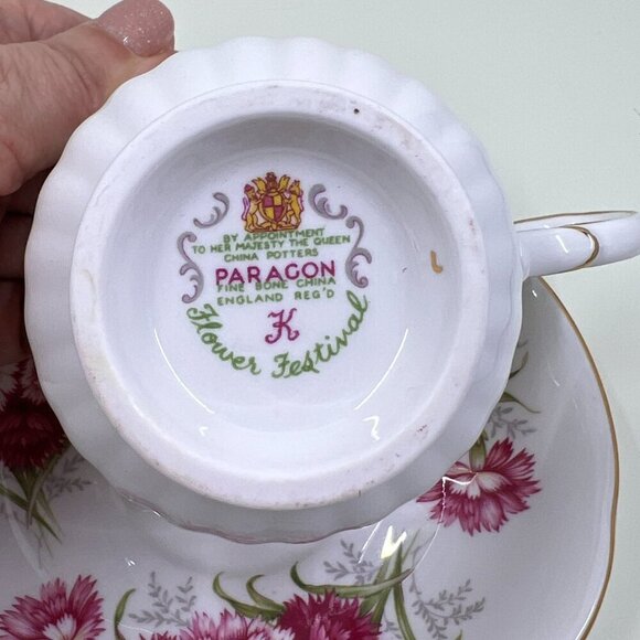 Vintage Paragon Teacup and Saucer, Flower Festival K, Footed Tea Cup Set - Picture 7 of 9